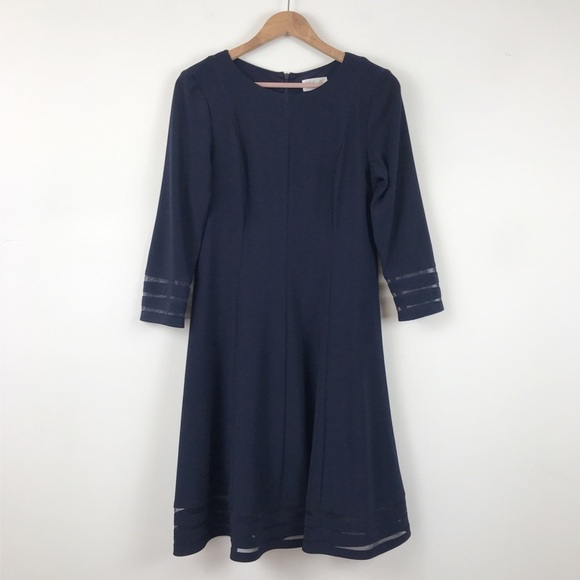 Eliza J Fit and Flare Mesh Inset Dress in Navy Size 10 - Picture 2 of 9